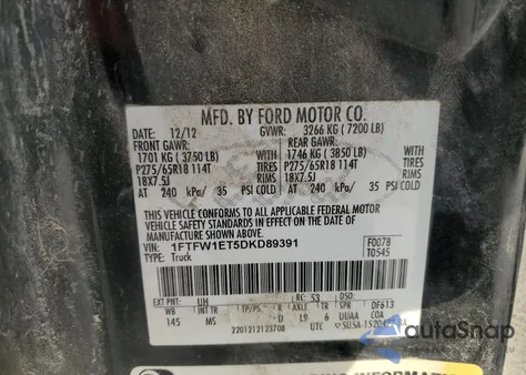 2013 Ford F150 Supercrew z USA, uszkodzony, nr VIN 1FTFW1ET5DKD89391